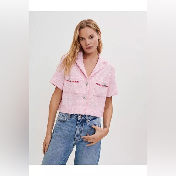 Maje Jackets & Blazers - NWT Maje Virosa Cropped Fine Tweed Jacket In Pink